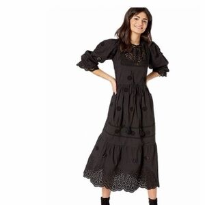 Free People Black Embroidered Long Sleeve Dress